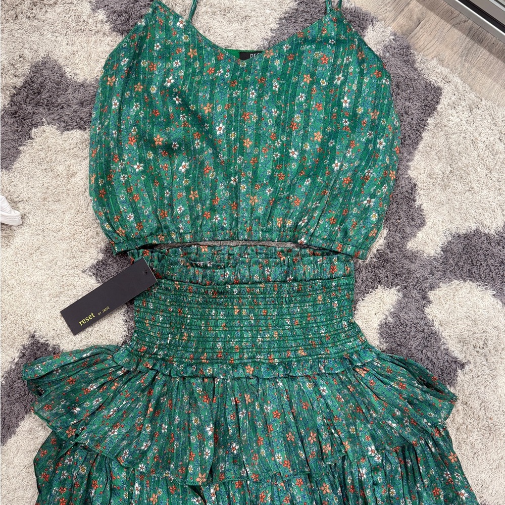 The Reset Green Floral Skirt Set